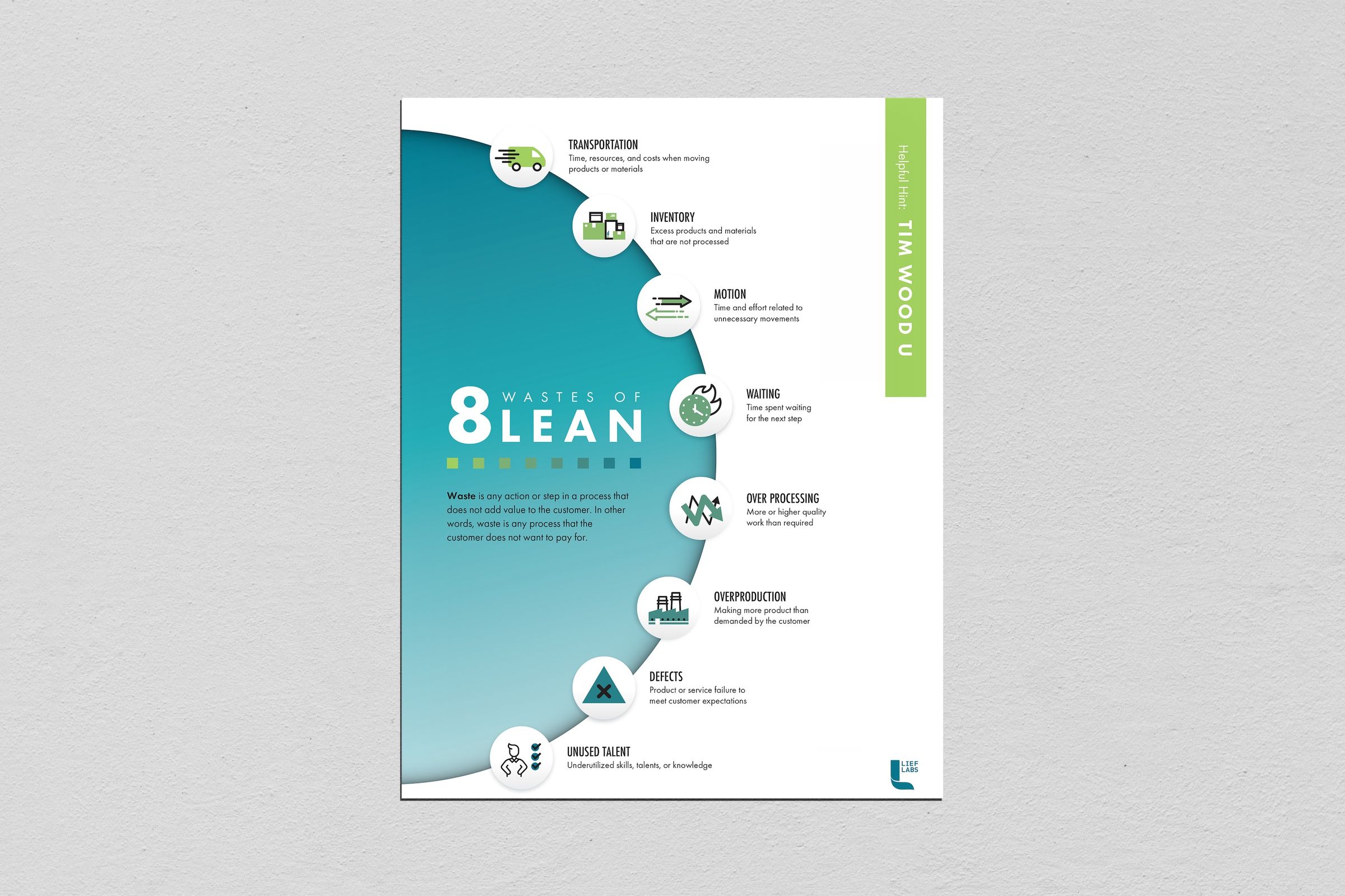 Lief Labs 8 Wastes of Lean educational poster