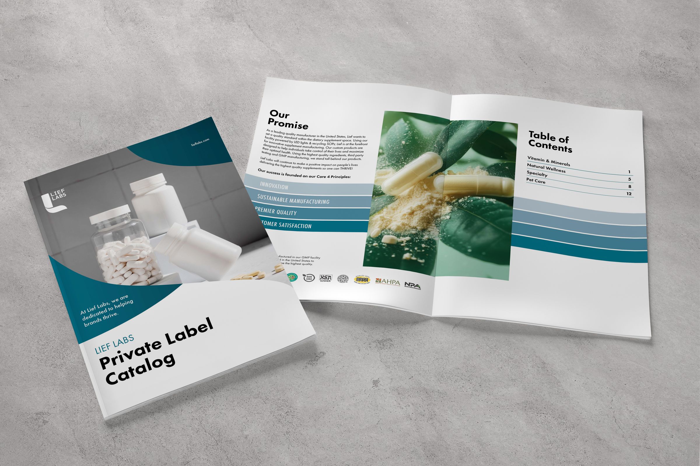 Lief Labs private-label catalog — open spread