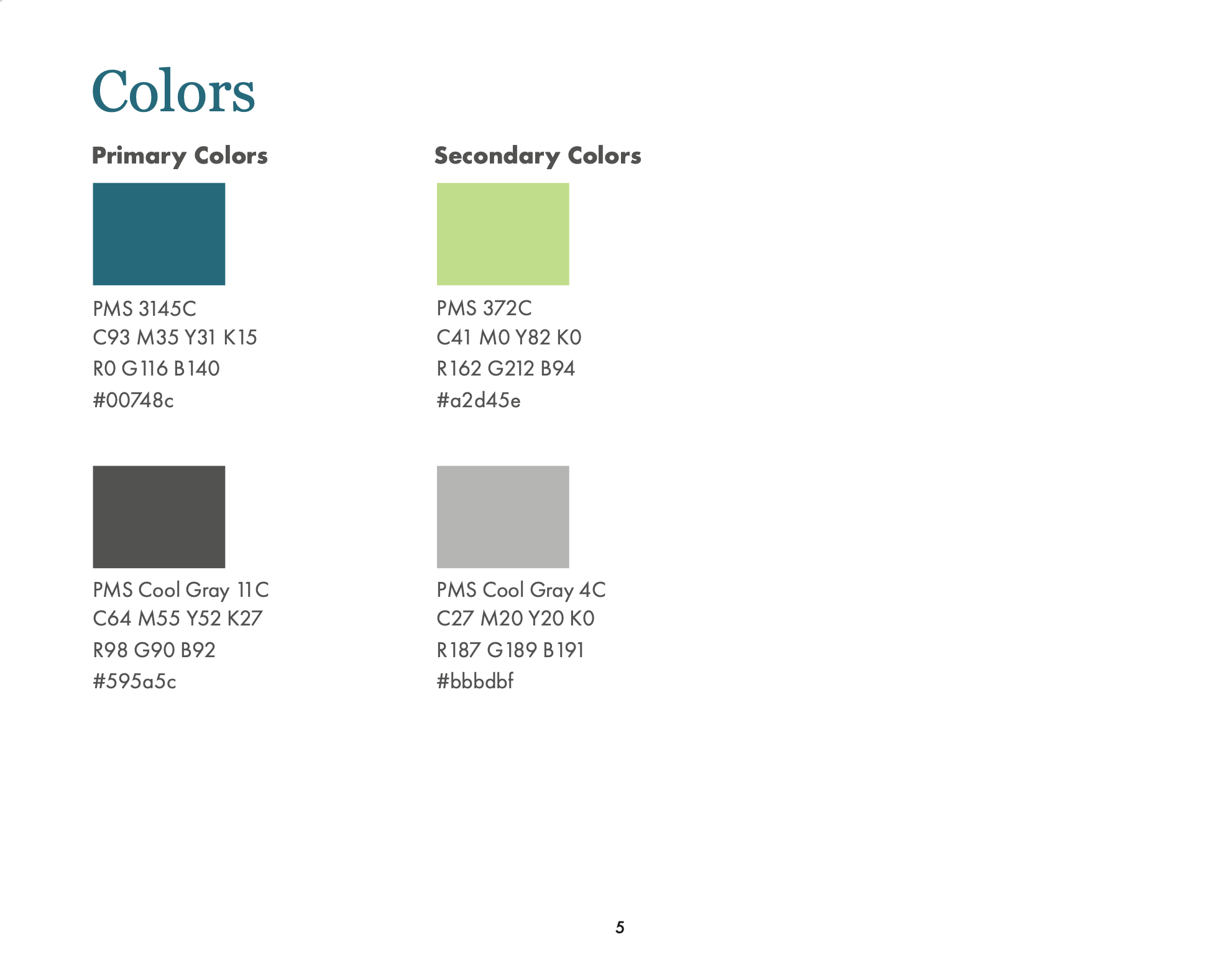 Lief Labs color palette, 2018