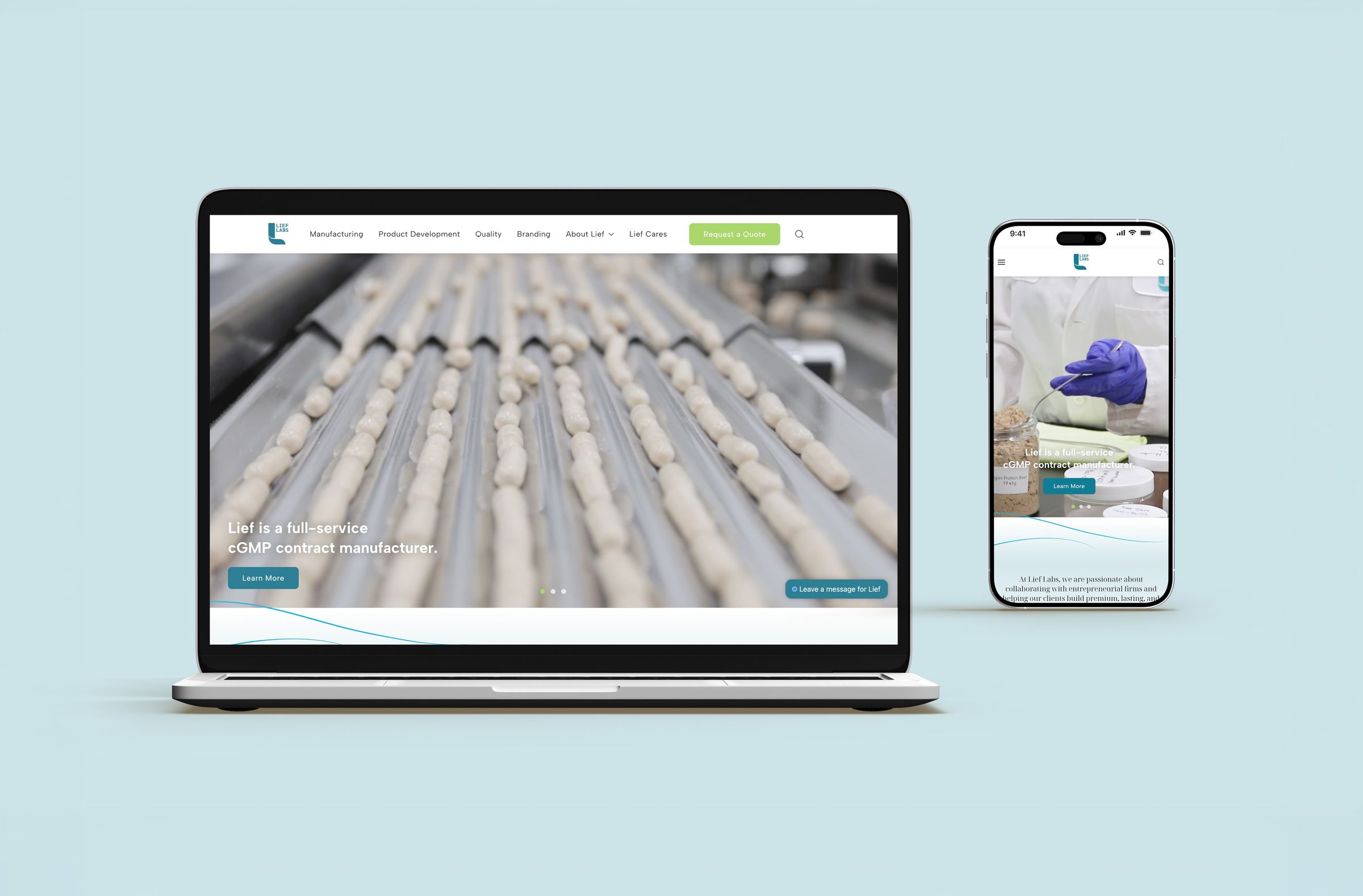 The redesigned Lief Labs site shown on desktop and mobile