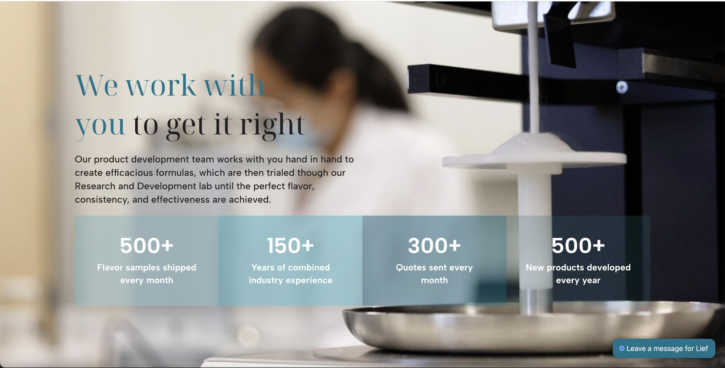 Lief Labs Product Development page — innovation metrics
