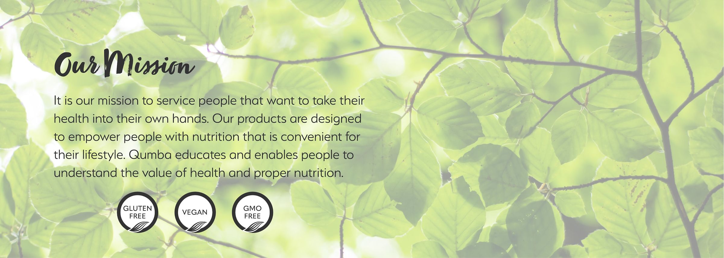 Amazon store module — Our Mission, with gluten-free, vegan, and GMO-free badges