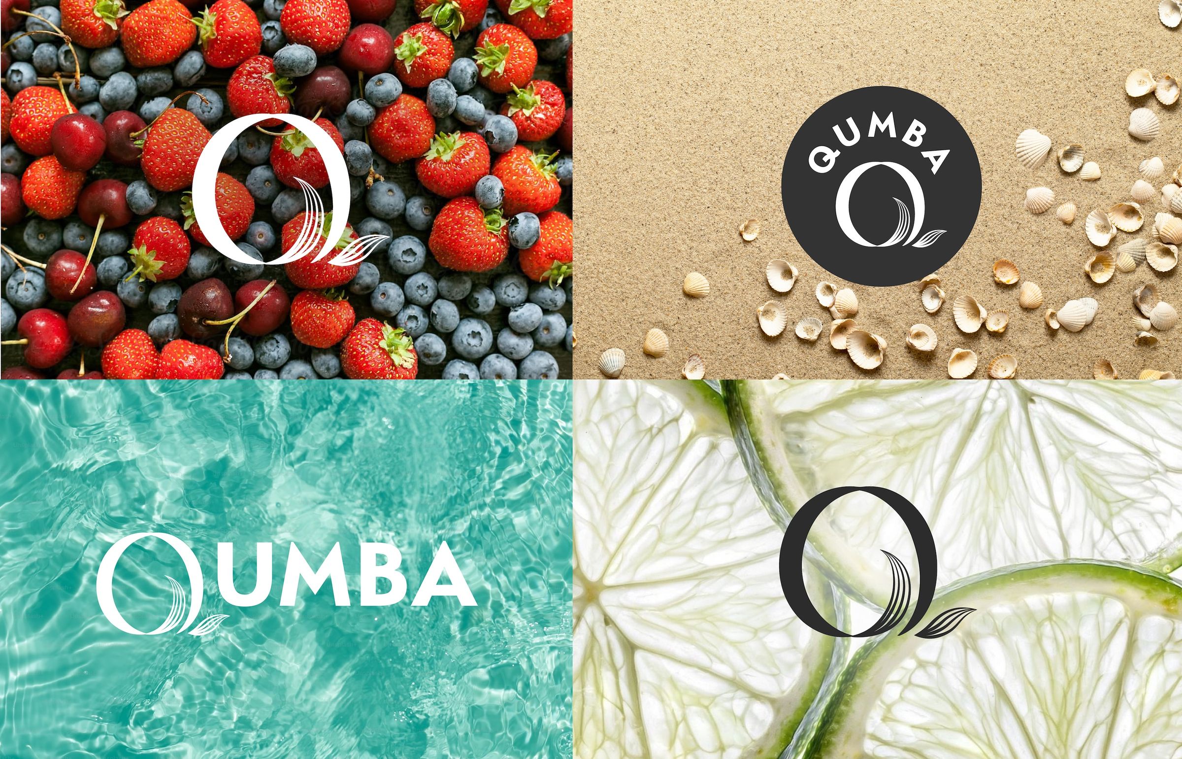 Qumba refreshed logo mark across color backgrounds and wordmark variations