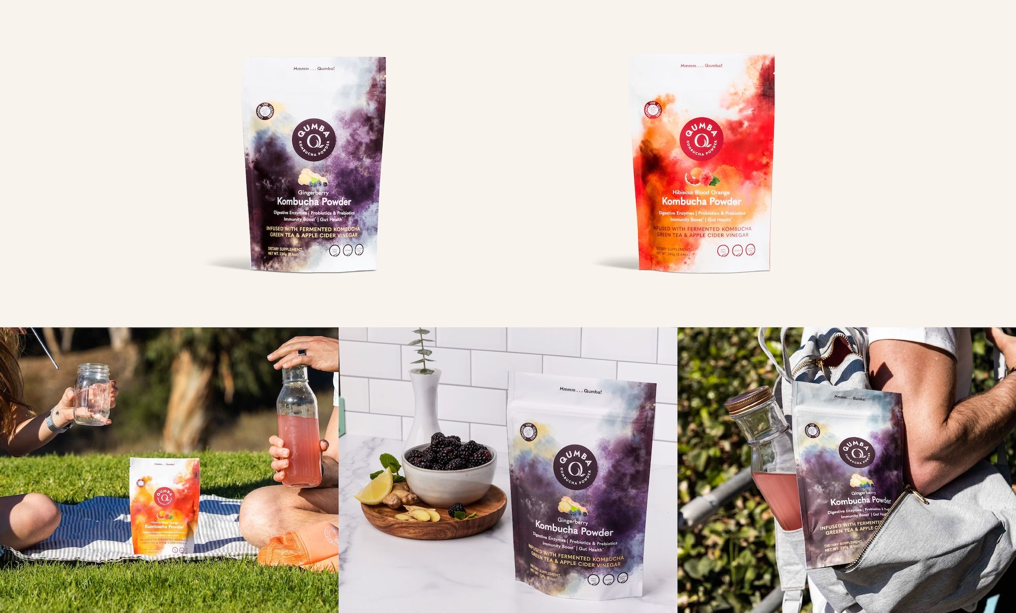 Qumba original packaging — the first single-product bags