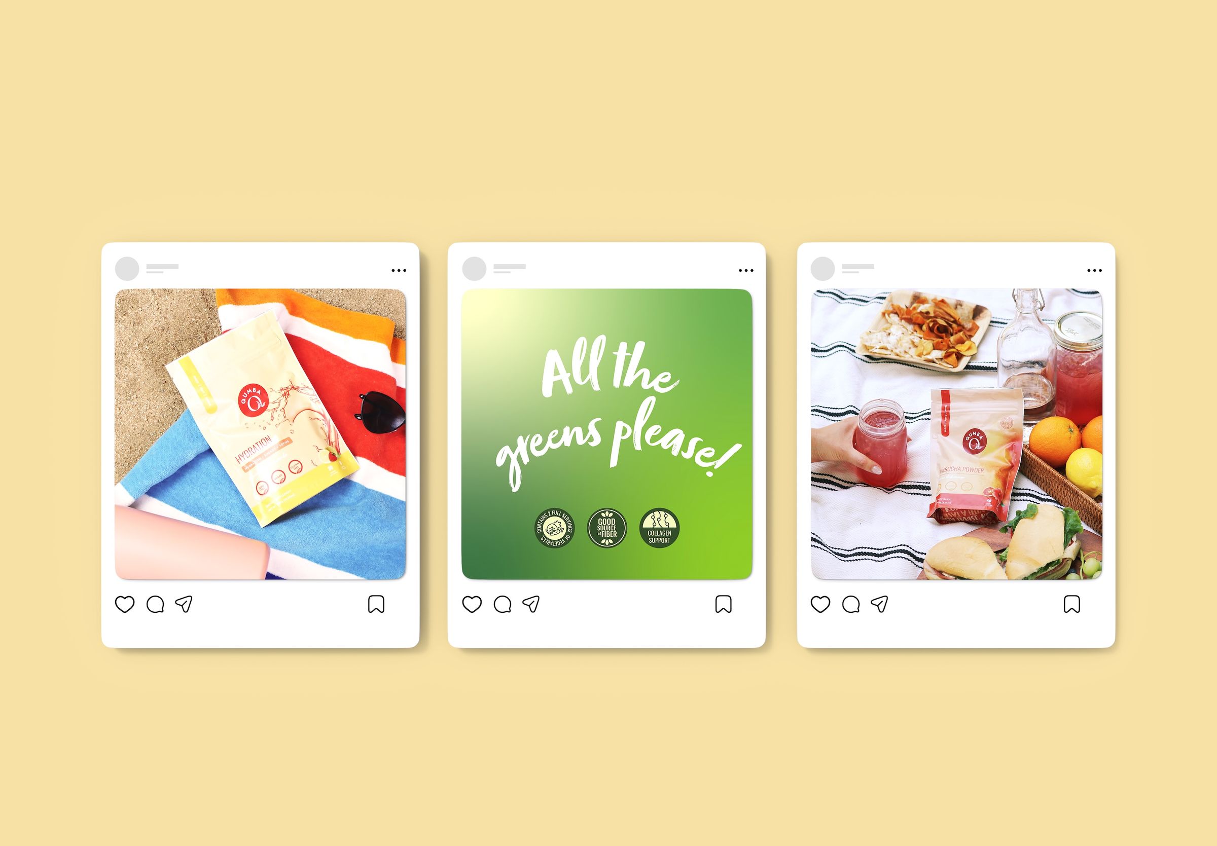 Qumba social media content — branded feed, stories, and campaign templates