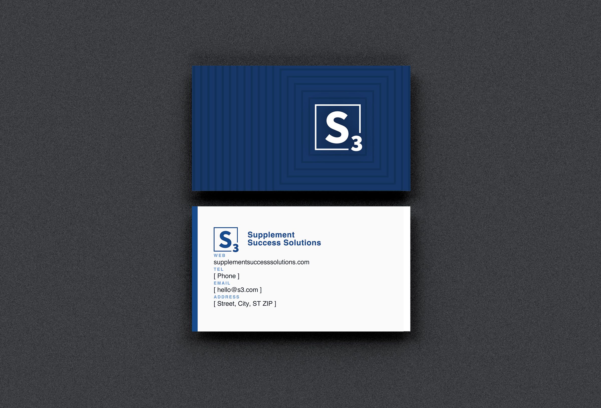 S3 business cards — front and back views