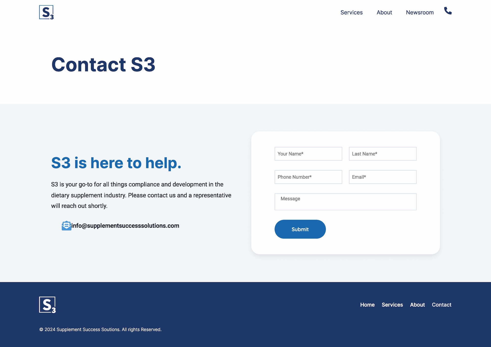 The S3 website — contact page