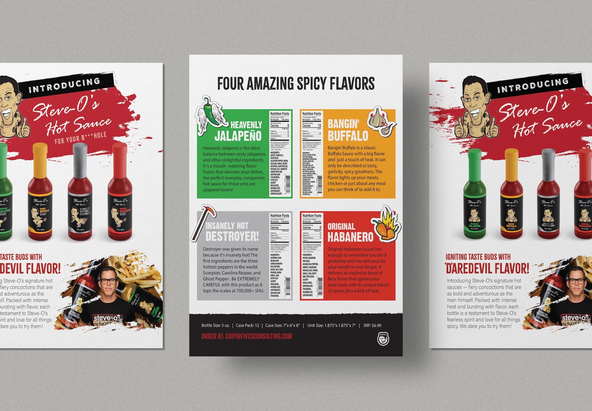 Steve-O Hot Sauce flyer — clean retail version and dirty fan version side by side