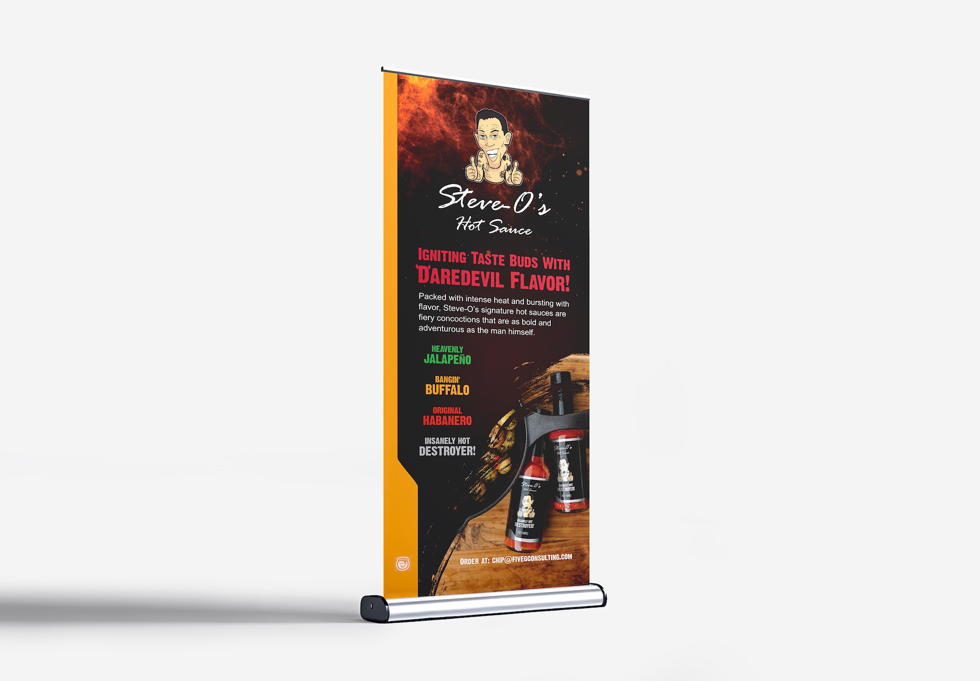 Steve-O Hot Sauce trade-show pull-up banner mockup