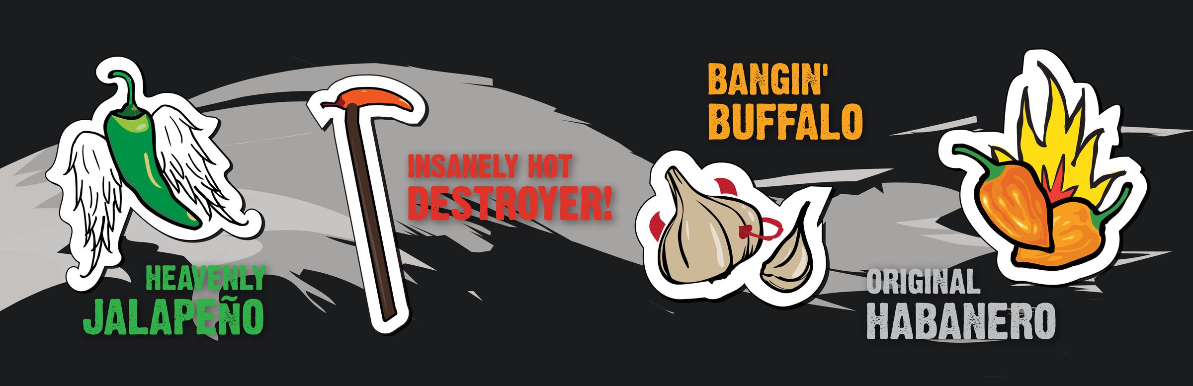 Steve-O Hot Sauce sticker designs — full set